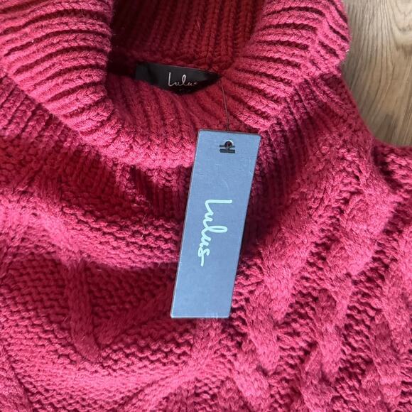 Lulus Cable Knit Turtleneck Sweater Burgundy Long Sleeve Women Size M NWT - Picture 7 of 8